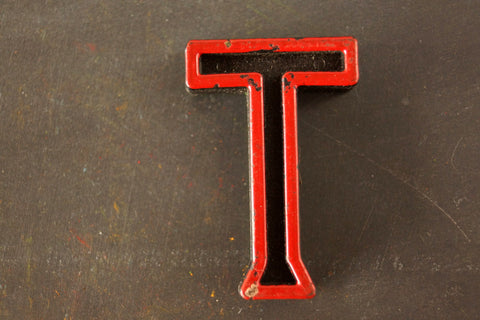 Vintage Industrial Letter "T" Black with Green and Red Paint, 2" tall (c.1940s) - thirdshift