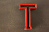 Vintage Industrial Letter "T" Black with Green and Red Paint, 2" tall (c.1940s) - thirdshift