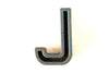 Vintage Industrial Letter "J" Black with Blue and Orange Paint, 2" tall (c.1940s) - thirdshift