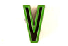 Vintage Industrial Letter "V" Black with Green and Red Paint, 2" tall (c.1940s) - thirdshift