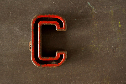 Vintage Industrial Letter "C" Black with Red and Green Paint, 2" tall (c.1940s) - thirdshift