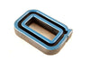 Vintage Industrial Letter "Q" Black with Blue and Orange Paint, 2" tall (c.1940s) - thirdshift