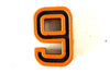 Vintage Industrial Number "9" / "6" Black with Orange and Blue Paint, 2" tall (c.1940s) - thirdshift