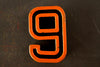 Vintage Industrial Number "9" / "6" Black with Orange and Blue Paint, 2" tall (c.1940s) - thirdshift
