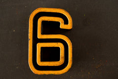 Vintage Industrial Number "6 / 9" Black & Light Orange Light Blue Paint, 2" tall (c.1940s) - thirdshift