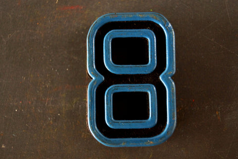 Vintage Industrial Number "8" Black with Blue and Orange Paint, 2" tall (c.1940s) - thirdshift
