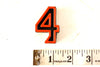 Vintage Industrial Number "4" Black with Orange and Blue Paint, 2" tall (c.1940s) - thirdshift