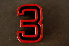 Vintage Industrial Number "3" Black with Red and Green Paint, 2" tall (c.1940s) - thirdshift
