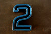 Vintage Industrial Number "2" Black with Blue and Orange Paint, 2" tall (c.1940s) - thirdshift