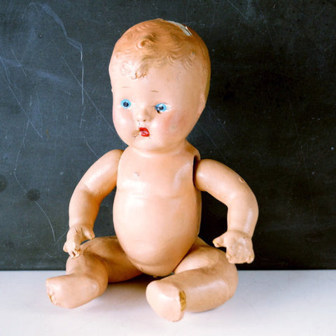 Vintage Composition Baby Doll with Molded Hair, Jointed Arms, Legs, 10" (c.1920s) N3 - thirdshift