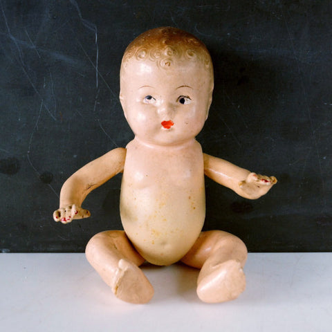 Vintage Composition Baby Doll with Molded Hair, Jointed Arms, Legs, 9" (c.1920s) N4 - thirdshift