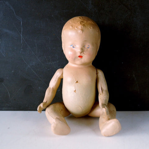Vintage Composition Baby Doll with Molded Hair, Jointed Arms, Legs, 10" (c.1920s) N2 - thirdshift