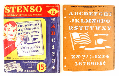 Vintage STENSO Stencil Set No.12, Original Package (c.1956) 1/2" Roman Letters Numbers - thirdshift