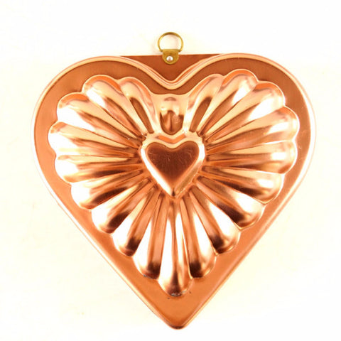 Vintage Aluminum Heart Shaped Jello Mold in Dark Pink Copper (c.1970s) - thirdshift