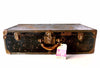 Vintage Black Metal Suitcase / Luggage, Metal Trim and Leather Handle (c.1940s) - thirdshift