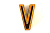 Vintage Industrial Letter "V" Black with Light Orange and Blue Paint, 2" tall (c.1940s) - thirdshift