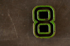 Vintage Industrial Number "8" Black with Green and Red Paint, 2" tall (c.1940s) - thirdshift