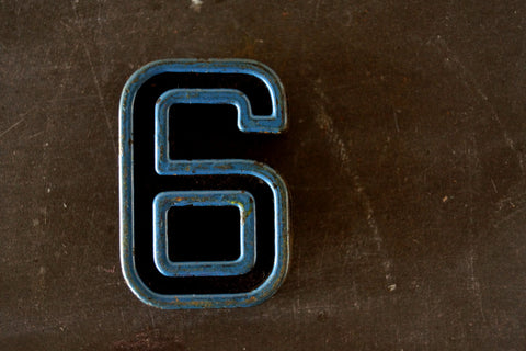 Vintage Industrial Number "6 / 9" Black & Blue & Light Orange Paint, 2" tall (c.1940s) - thirdshift