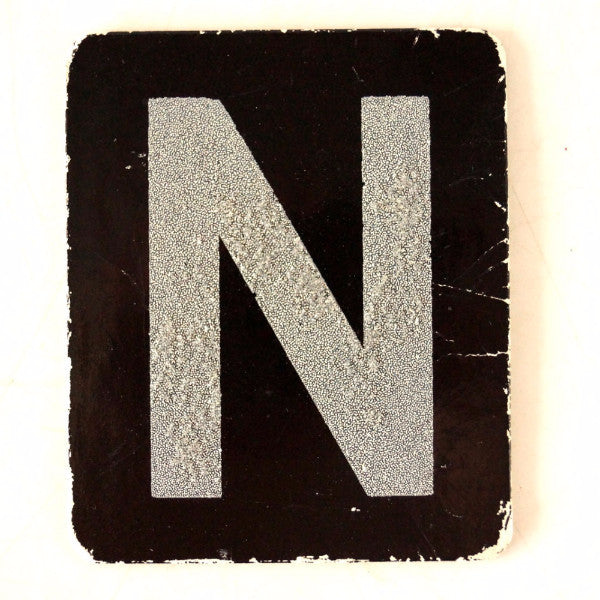 Vintage Alphabet Letter N Card with Textured Surface in Black