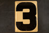 Vintage Industrial Metal Number 3 Sign, Gas Station Sign in Ivory and Black, 13.5" tall (c.1950s) - thirdshift