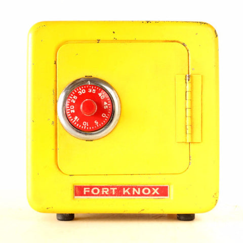 Vintage Fort Knox Metal Bank in Bright Yellow (c.1960s) - thirdshift