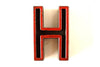 Vintage Industrial Letter "H" Black with Blue and Red Paint, 2" tall (c.1940s) - thirdshift