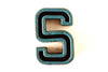 Vintage Industrial Letter "S" Black with Blue and Orange Paint, 2" tall (c.1940s) - thirdshift