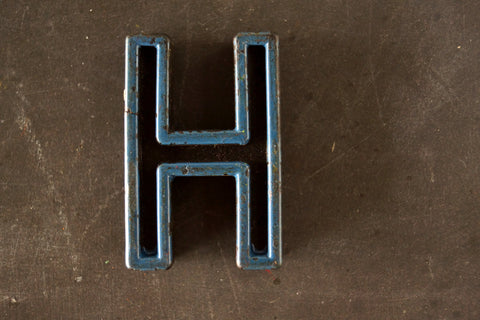 Vintage Industrial Letter "H" Black with Blue and Red Paint, 2" tall (c.1940s) - thirdshift