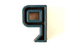 Vintage Industrial Letter "P" Black with Orange and Blue Paint, 2" tall (c.1940s) - thirdshift