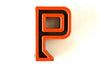 Vintage Industrial Letter "P" Black with Orange and Blue Paint, 2" tall (c.1940s) - thirdshift