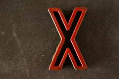 Vintage Industrial Letter "X" Black with Red and Blue Paint, 2" tall (c.1940s) - thirdshift