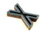 Vintage Industrial Letter "X" Black with Light Orange and Blue Paint, 2" tall (c.1940s) - thirdshift