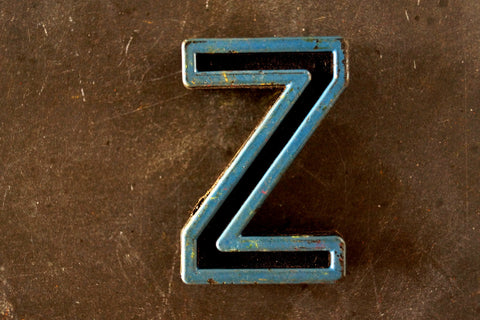 Vintage Industrial Letter "Z" Black with Blue and Orange Paint, 2" tall (c.1940s) - thirdshift