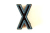 Vintage Industrial Letter "X" Black with Light Orange and Blue Paint, 2" tall (c.1940s) - thirdshift