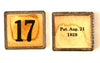 Vintage Metal Number Square Tile "17 / text", Double-Sided (c.1920s) Sepia - thirdshift
