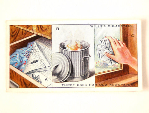 Vintage "Household Hints" Cigarette Card #25 "Three Uses for Old Newspapers" (c.1936) - thirdshift