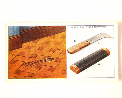 Vintage "Household Hints" Cigarette Card #20 "Repairing Linoleum" (c.1936) - thirdshift