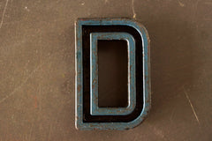 Vintage Industrial Letter "D" Black with Blue Paint, 2" tall (c.1940s) - thirdshift