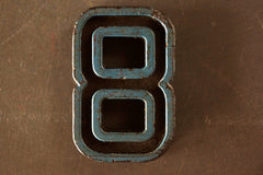 Vintage Industrial Number "8" Black with Blue Paint, 2" tall (c.1940s) - thirdshift