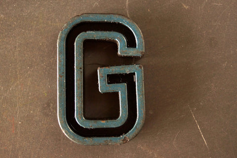 Vintage Industrial Letter "G" Black with Blue and Green Paint, 2" tall (c.1940s) - thirdshift