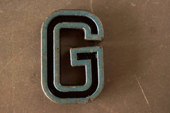 Vintage Industrial Letter "G" Black with Blue and Green Paint, 2" tall (c.1940s) - thirdshift