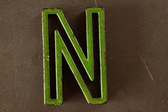 Vintage Industrial Letter "N" Black with Green and Red Paint, 2" tall (c.1940s) - thirdshift