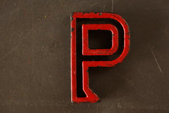 Vintage Industrial Letter "P" Black with Red and Green Paint, 2" tall (c.1940s) - thirdshift