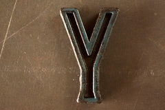 Vintage Industrial Letter "Y" Black with Bue and Red Paint, 2" tall (c.1940s) - thirdshift