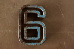 Vintage Industrial Number "6" / "9" Black with Blue Paint, 2" tall (c.1940s) - thirdshift