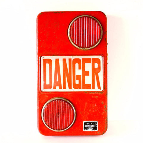 Vintage Danger Flashing Safety Light Sign in Red by Road Guardian, SWANK (c.1950s) - thirdshift
