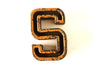 Vintage Industrial Letter "S" Black with Orange and Blue Paint, 2" tall (c.1940s) - thirdshift