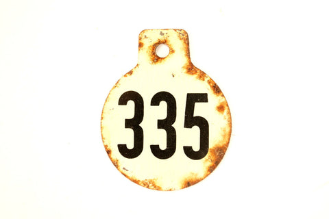 Vintage Metal Cow Tag / Livestock Tag, #335 Double-Sided Numbered Tag (c.1950s) - thirdshift