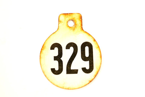 Vintage Metal Cow Tag / Livestock Tag, #329 Double-Sided Numbered Tag (c.1950s) - thirdshift