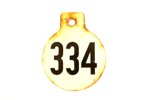 Vintage Metal Cow Tag / Livestock Tag, #334 Double-Sided Numbered Tag (c.1950s) - thirdshift